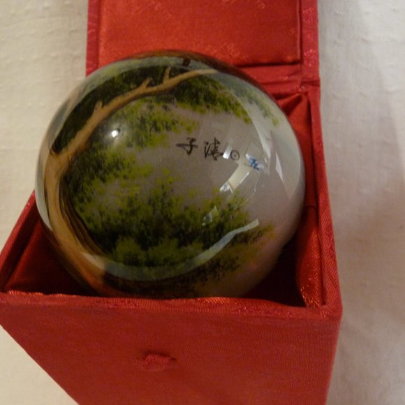 2 Inside Art Blown Glass Hand Painted Ornaments by FIGI Bald Eagle & Coyotes - Picture 4 of 11